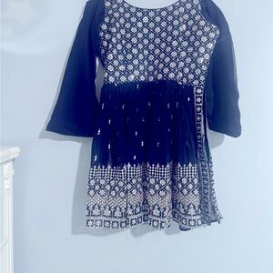 3 pieces of Indian wedding or party-wearing palazzo pants in Navy Blue